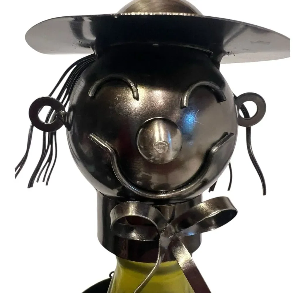 Wine Bottle Holder Metal Woman Shopping Bags Bar Cart Decor Display Rare Gift
